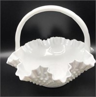 Vintage Fenton Basket White Milk Glass Hobnail