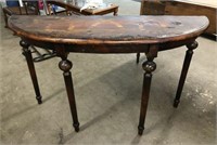Demilune Sofa Table with Inlaid Wood Design