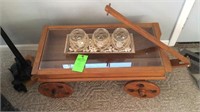Glass top wooden wagon with deco