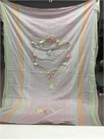 Vintage pastel bed coverlet appliqué flowers, lace