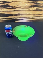 Uranium  Glass Hand Painted Bowl