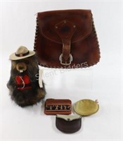 Leather Stitched Hand Bag, Beaver & Wallets