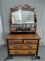 Solid Wood Ornate Dresser W/ Tilting Mirror