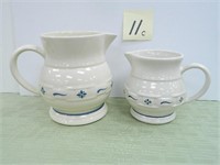 (2) Longaberger Blue Pottery Pieces - Creamer &