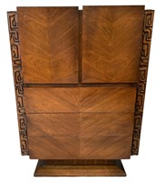 Mid Century Brutalist Tiki Highboy Dresser, UNITED