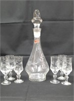 6pc. Portugal Etched Glass Claret Decanter Set