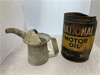 Oil Pitcher & National Motor Oil Metal Can