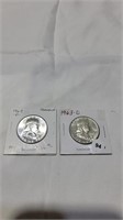 2 1963 d Ben Franklin half dollars