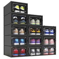 MELDEVO 12 Pack Shoe Organizer Boxes, Black Plasti