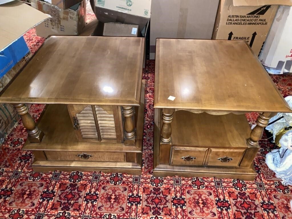 (2) WOODEN END TABLES (MATCHING SET)