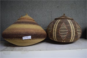 African Saucer Style Lidded Gathering Basket