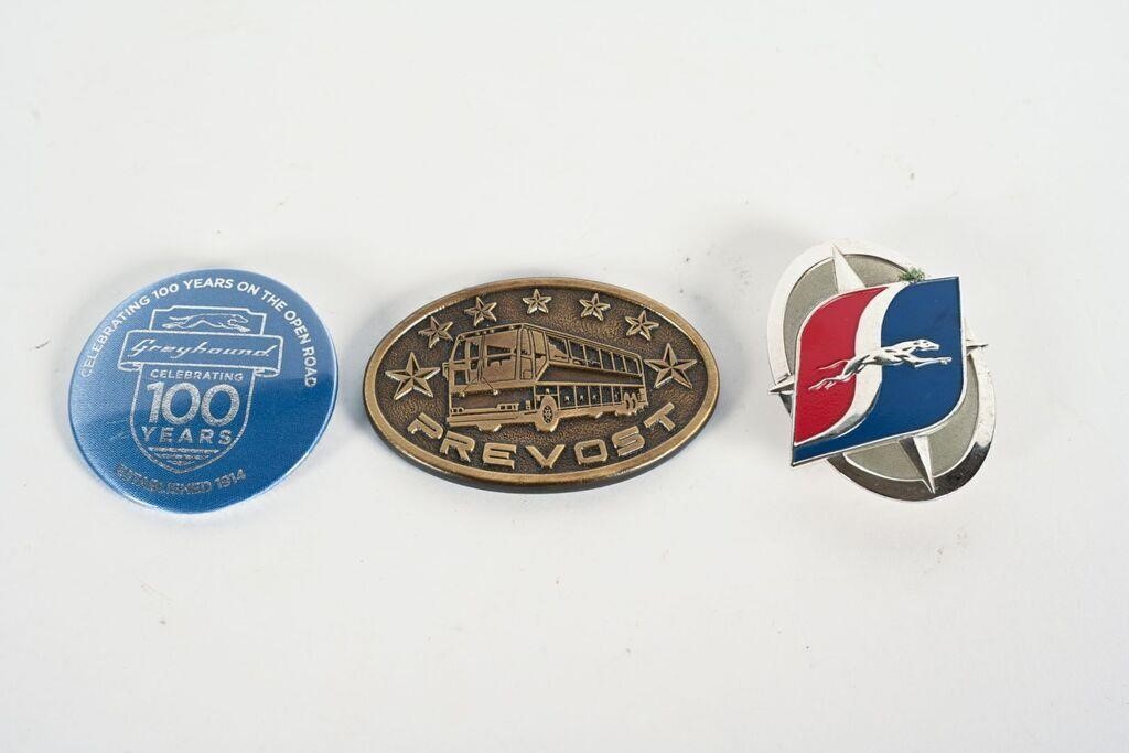 GREAYHOUND HAT BADGE, PIN AND PREVOST BADGE