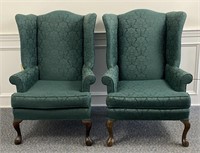 (2) Vintage Green Wingback Queen Anne style