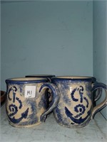4 Handmade & Signed Pottery Mugs