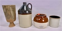 Brown & white jug, 6.5" dia, 12" tall / White