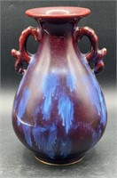 8in Chinese Blue & Red Flambé Glazed Vase