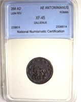 264 AD Gallienus Lion Rev NNC XF45 AE Anton