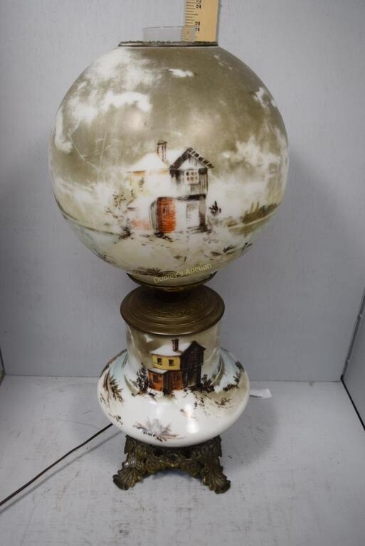 Handpainted glass parlor lamp with dusty praire sc