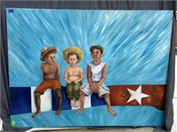 Original acrylic on canvas of three boys on cuban