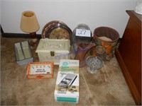Vases, tape recorder, sewing box, misc.