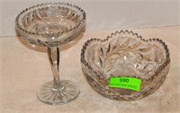 Cut glass bowl 8", Crystal etched flowers,