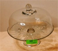 Glass pedestal cake plate with cover