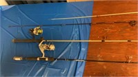 4 fishing rods w/ reels,