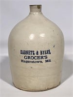 Stoneware jug, white glaze marked Barnett &