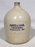 Stoneware jug, white glaze marked Barnett &