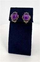 Nathan Fred Hopi Sterling Silver Amethyst Earrings