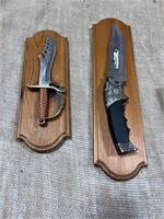 2 Bowie Knifes on Wooden Plaques 13'' Long