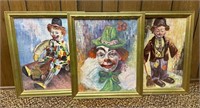 3 Vintage Framed Clown Prints