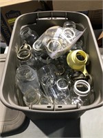 Plastic tote with lid and mason jar contents