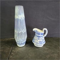 Vase & pitcher, blue and white