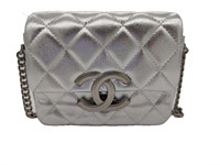CC Metallic Silver Quilted Leather Half-Flap Purse