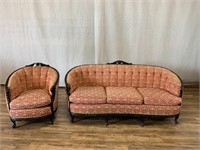 Victorian Wood Trim Sofa and Barrel Chair