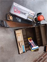 Reciprocal Saw, Metal Tool box & Router, Clamps(