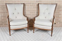Vintage Custom Upholstered Linen Arm Chairs
