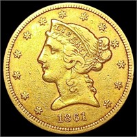 1861 $5 Gold Half Eagle NEARLY UNCIRCULATED