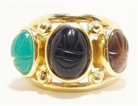 14K Y Gold & Gemstone Beetle Ring Sz 6 3.8g