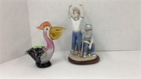Art Glass Pelican and Figurine  by Paul Sebastian