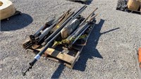pallet w/ shovels, wood stakes, pipe vise,