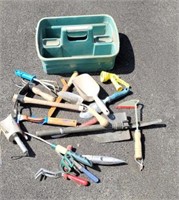 Tote lot of garden tools.