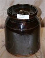 BROWN GLAZE LIDDED STONEWARE CANISTER