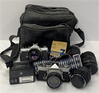 2 Olympus Cameras, Accessories & Case, Untested