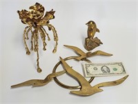 VINTAGE BRASS SEAGULLS, DOLPHIN, FLOWER CSH