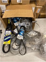 LOT OF HOSE CLAMPS AND ASSORTED BELTS