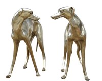 (2) LIFE-SIZE SILVERED BRONZE STANDING GREYHOUNDS