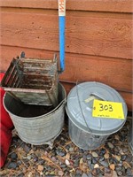 Mop bucket & galvanized tiny trash cans