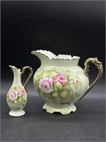 Lefton Porcelain Hand Painted Pitcher and Vase